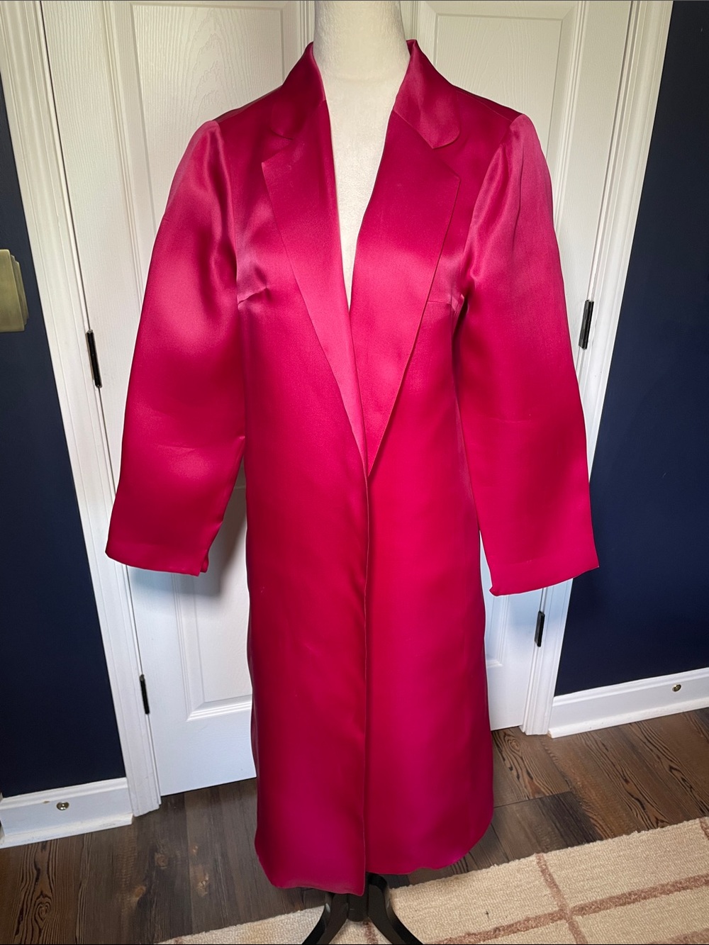 Vintage Sylvia Heisel 2002 Hot Pink Silk Duster Coat Designer Luxury Statement